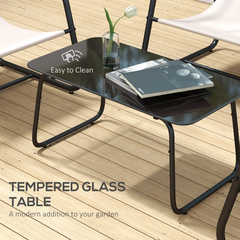 Ensemble de canapé de jardin, ensemble de meubles de conversation de patio 4 pièces avec Table en verre, maille respirante, blanc crème