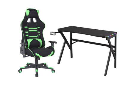 ENSEMBLE BUREAU ET CHAISE GAMING, VERT/NOIR ( Meuble Mtl )