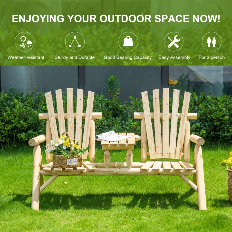 Banc de chaise de patio Adirondack en bois avec table basse centrale, pour se prélasser et se détendre à l'extérieur, naturel
