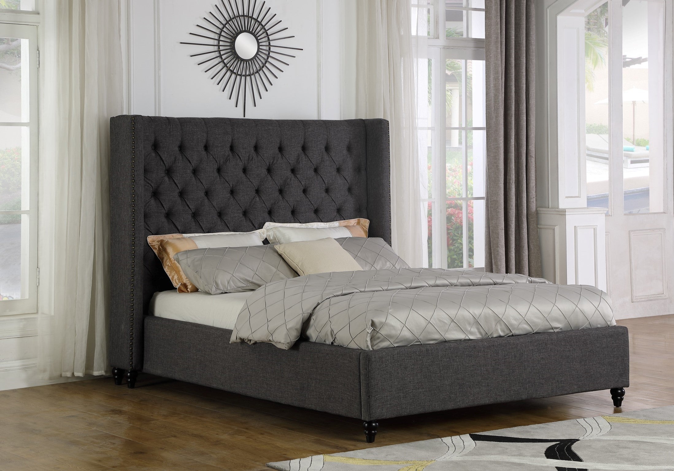 LIT PLATEFORME QUEEN - GRIS ( Meuble Mtl )