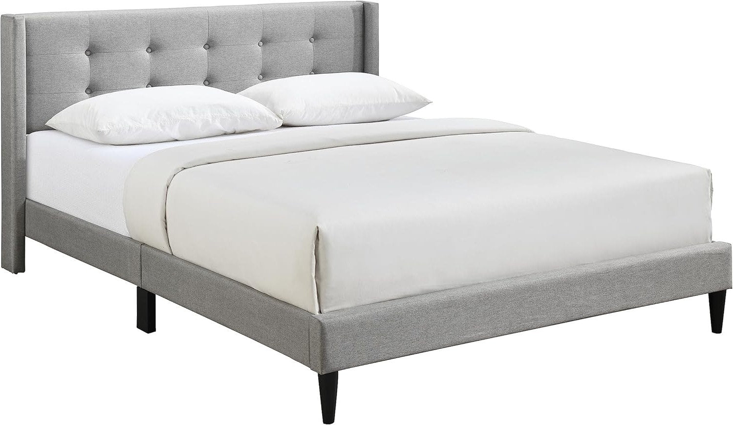 Lit Aile Transitionnel - Capitonnage Boutonné, Mousse Haute Densité, Tissu Gris