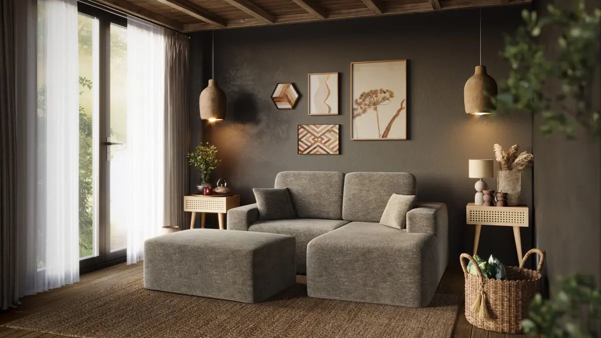 Simone : Sectionnel Taupe Chic avec Ottoman et Ressorts