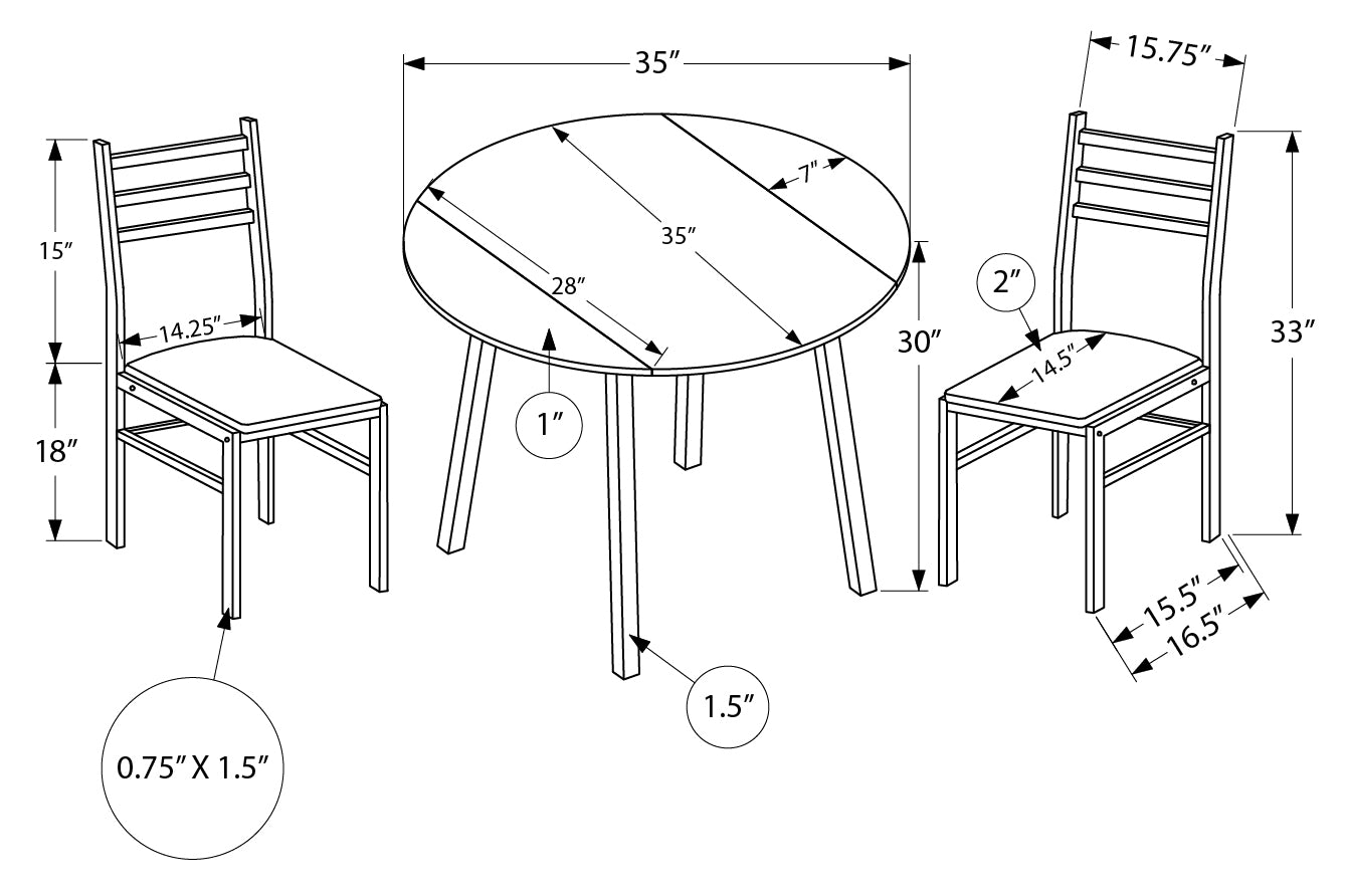 DINING SET - 3PCS SET / WHITE TOP / WHITE META /  I 1011