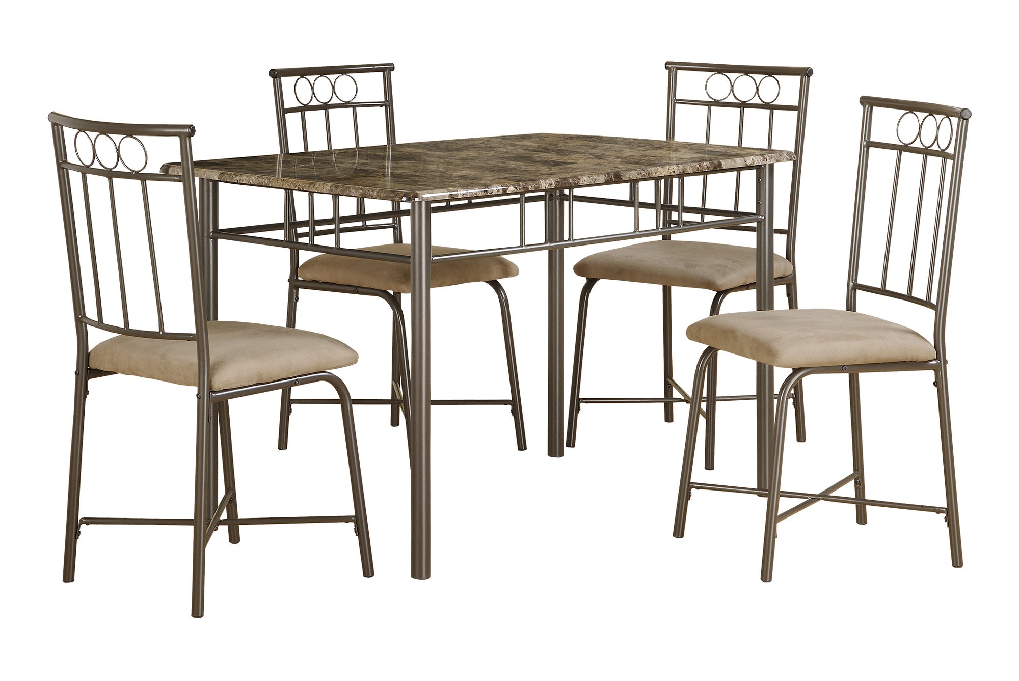 DINING SET - 5PCS SET / ESPRESSO MARBLE / BRONZE METAL :  I 1029
