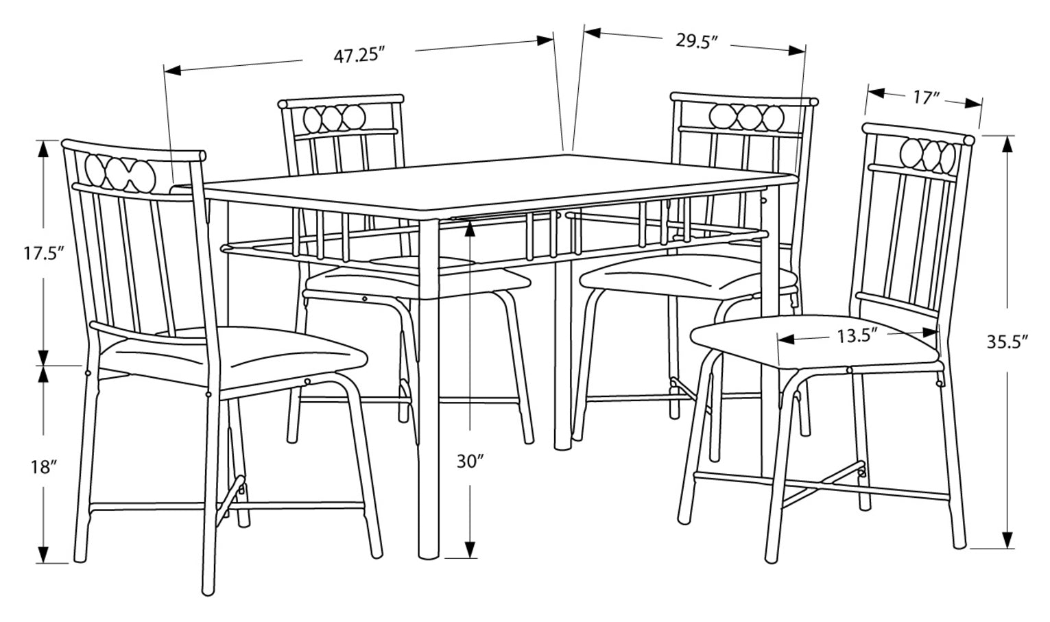 DINING SET - 5PCS SET / ESPRESSO MARBLE / BRONZE METAL :  I 1029