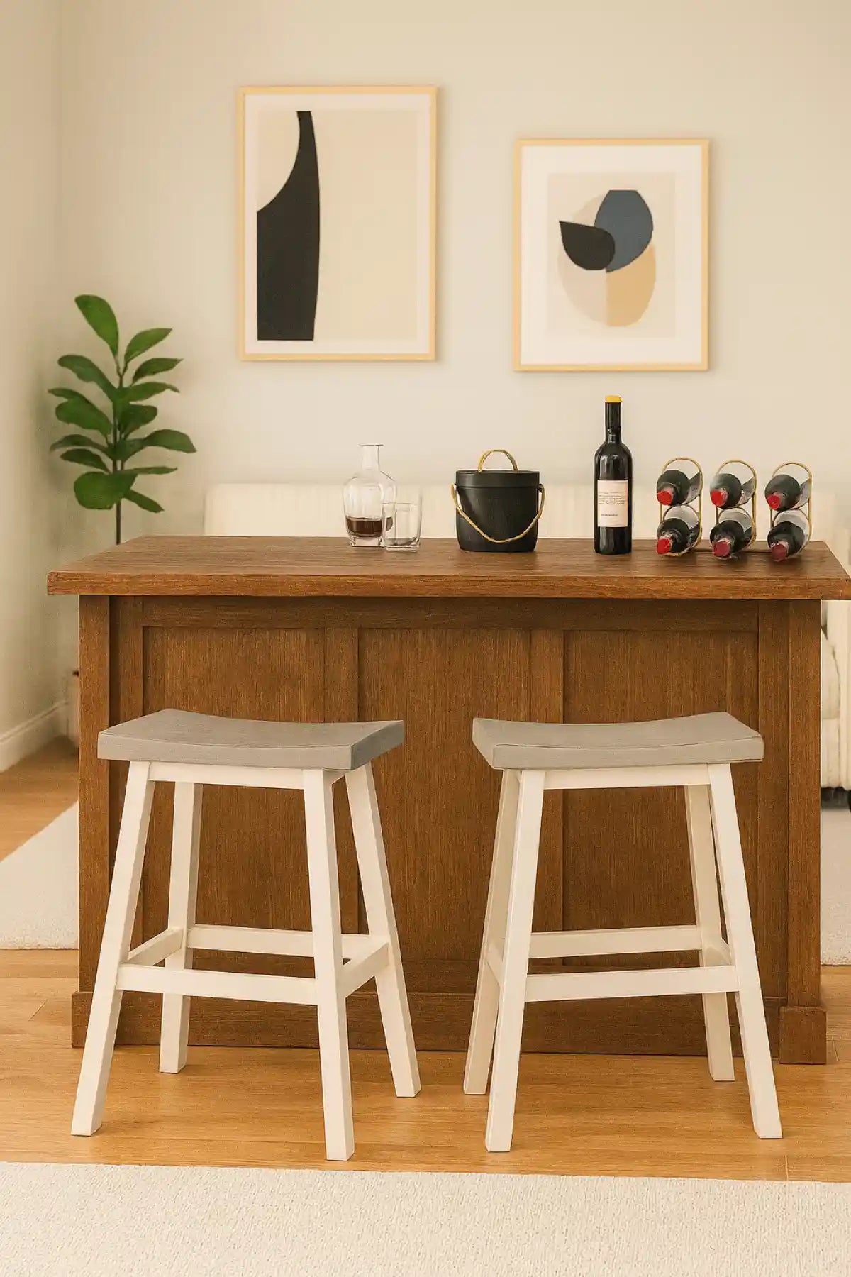 Set de 2 Tabourets de Comptoir Ashanti - Gris et Blanc