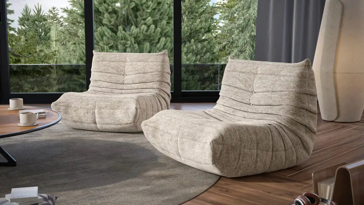 Fauteuil d'appoint Kendall Beige | Design plissé et mousse 60D