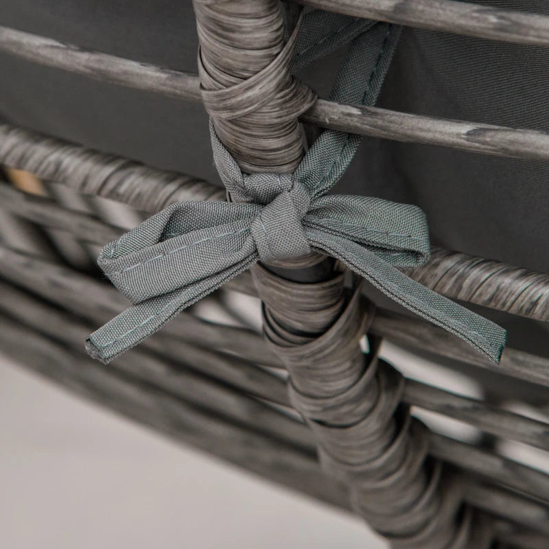 Chaise en rotin avec tabouret, coussin, repose-pieds réglables, gris