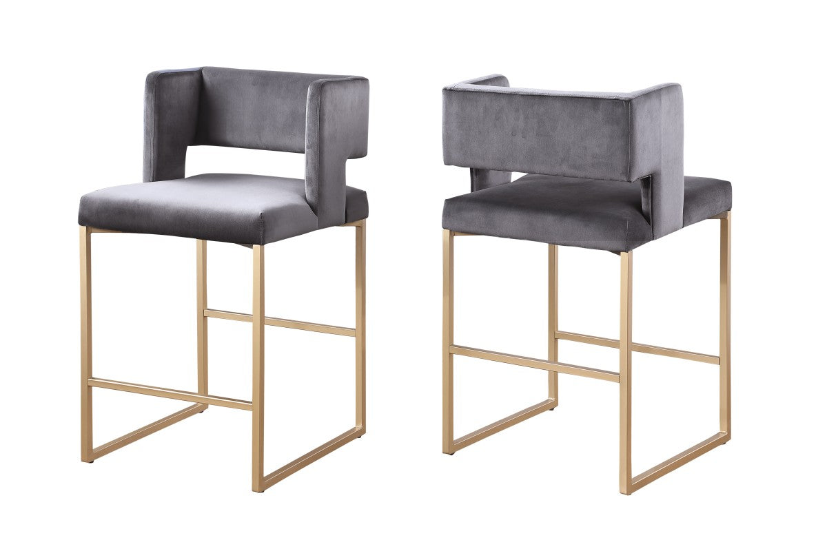 Set de 2 Tabourets de Comptoir Anthony - Velours Gris