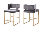 Set de 2 Tabourets de Comptoir Anthony - Velours Gris