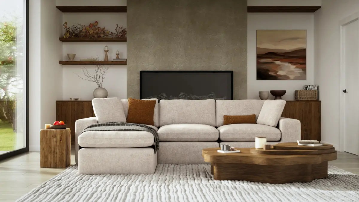 Sectionnel réversible 108" | Beige et ressorts ensachés