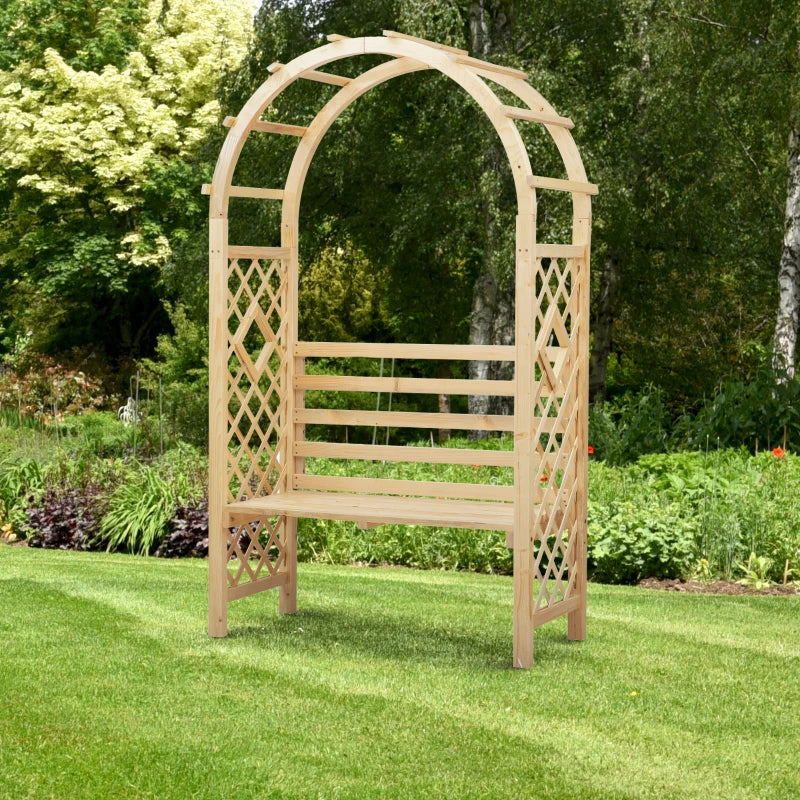 Banc de jardin avec arche en bois, treillis pour vignes/plantes grimpantes pour meubles de terrasse, décoration de porche, tonnelle de jardin et sièges de jardin extérieur, nature
