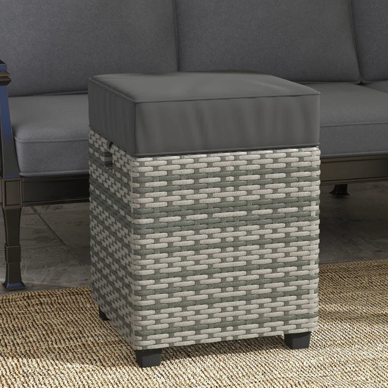 Ensemble de 2 ottomans de patio en osier, deux repose-pieds carrés en rotin PE avec coussin amovible, meubles librement combinés avec poignée pour arrière-cour, jardin, bord de piscine