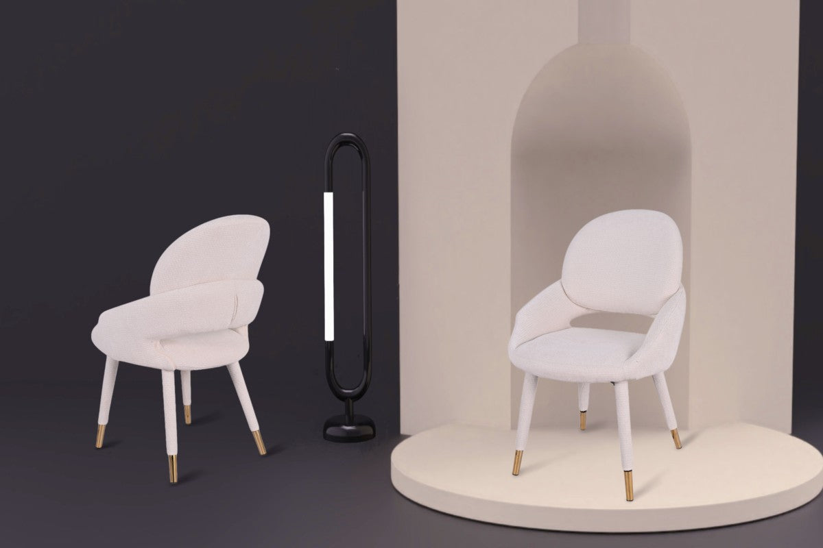 Chaises Bode en tissu beige | Dossier ajouré et accents dorés (Set de 2)