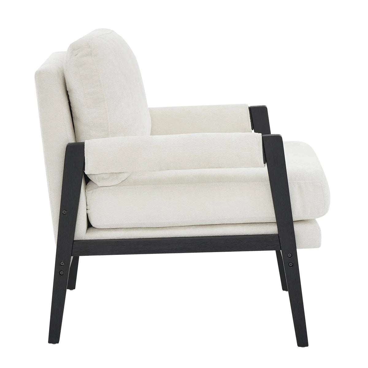 Fauteuil Carlo en Chenille Beige - Cadre Noir Minuit