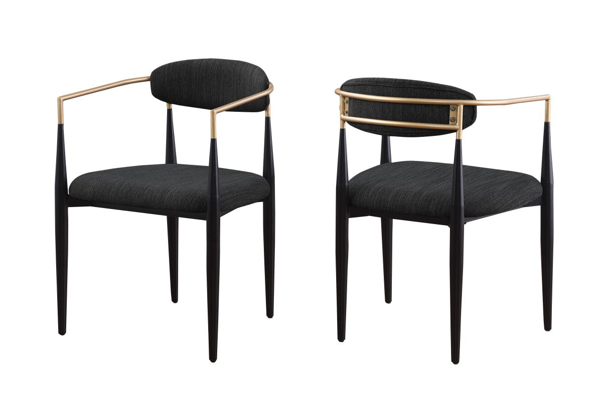 Chaises Mykos en tissu noir | Cadre en métal noir et doré (Duo)