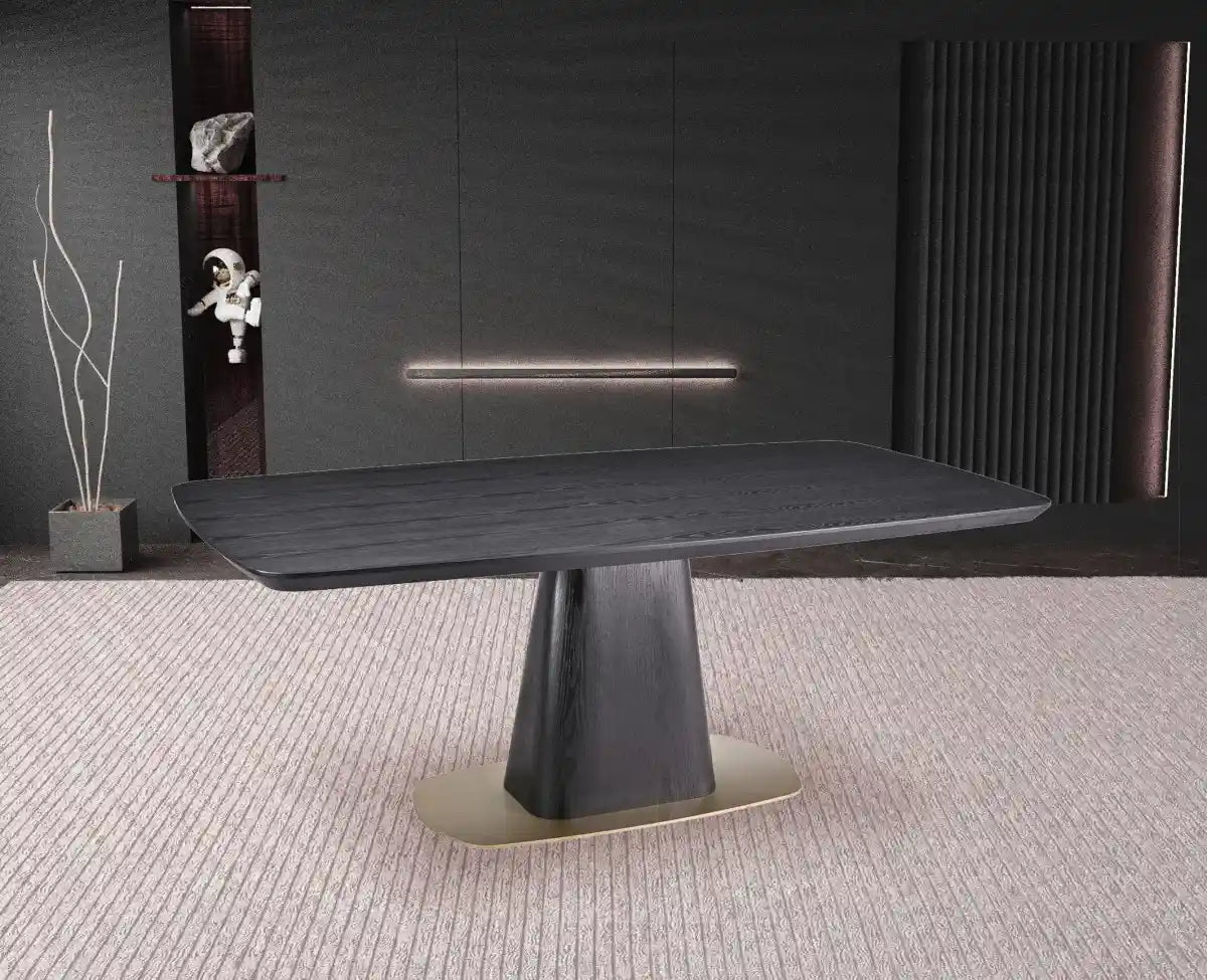 Table Ryaan en frêne noir mat avec accents dorés