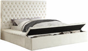 Lit Plateforme - Capitonnage Profond, 3 Grands Rangements, Velours Crème, 16 po
