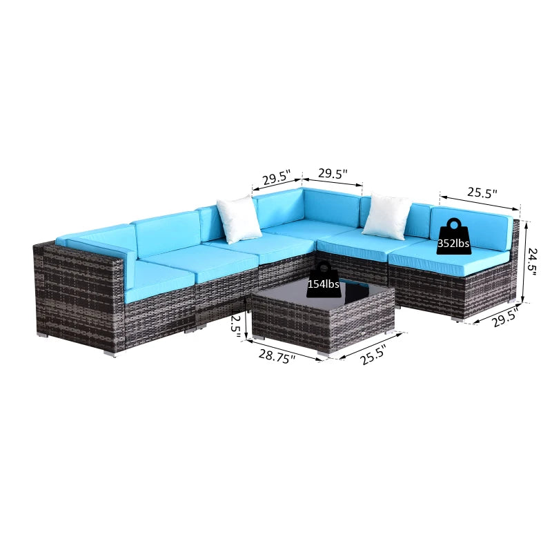 Ensemble de canapés de patio sectionnels en osier d'extérieur, 7 pièces