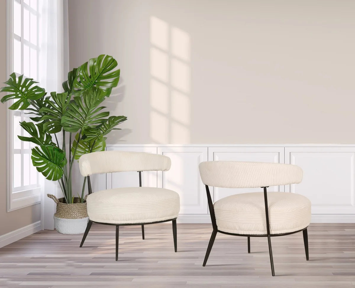 Fauteuil Ariana en Tissu Texturé Crème - Design Moderne