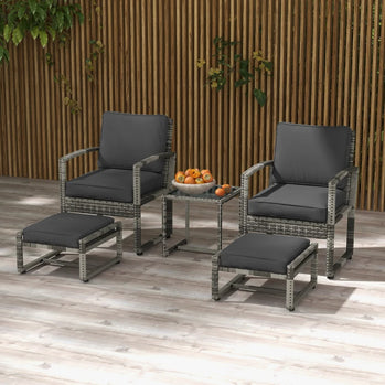 5 pièces Ensemble de meubles de patio avec fauteuil, tabouret, table, coussins, canapé de conversation en osier extérieur pour jardin