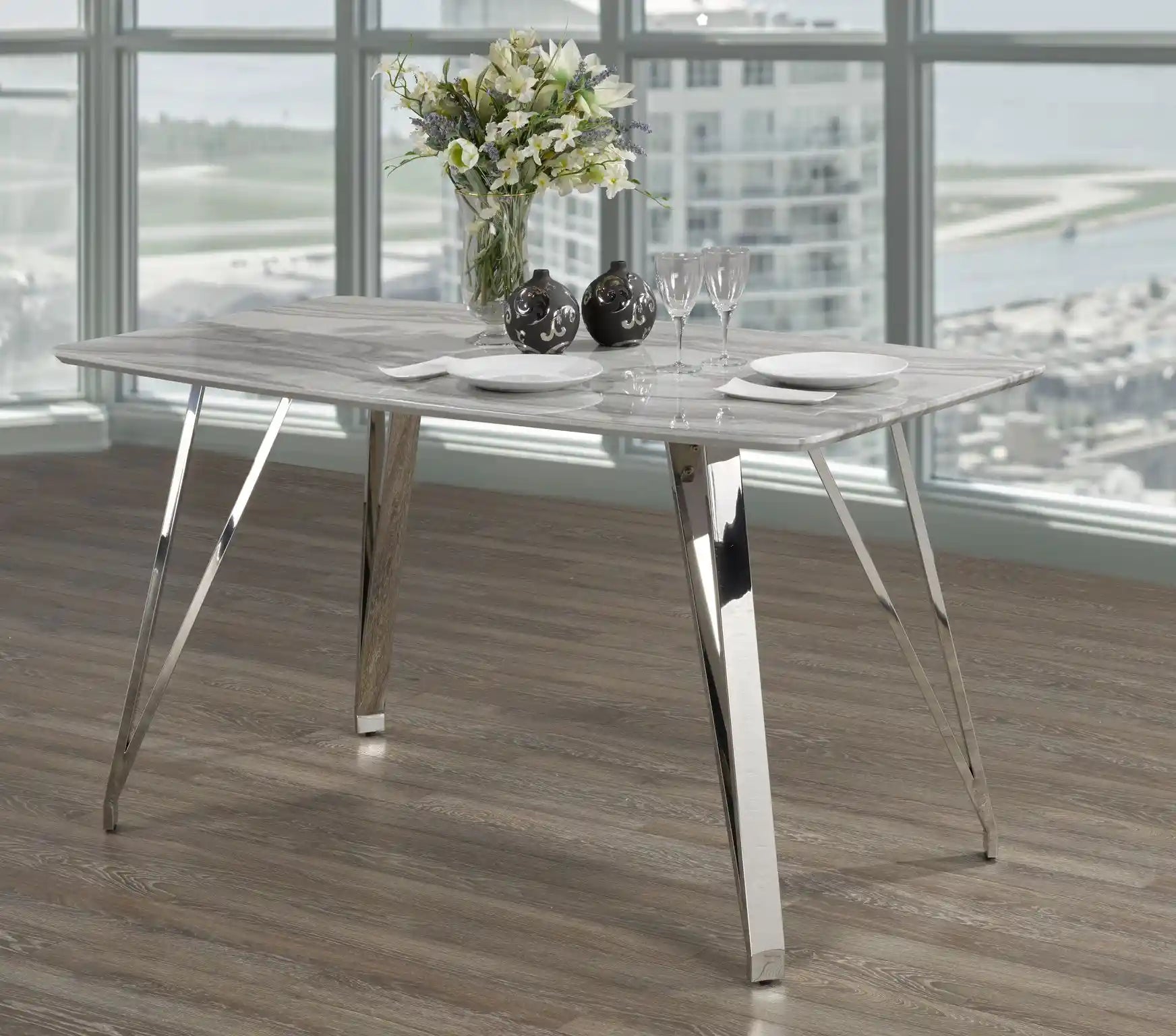 Ella Silver Bar Table | Marble Finish Top and Industrial Style