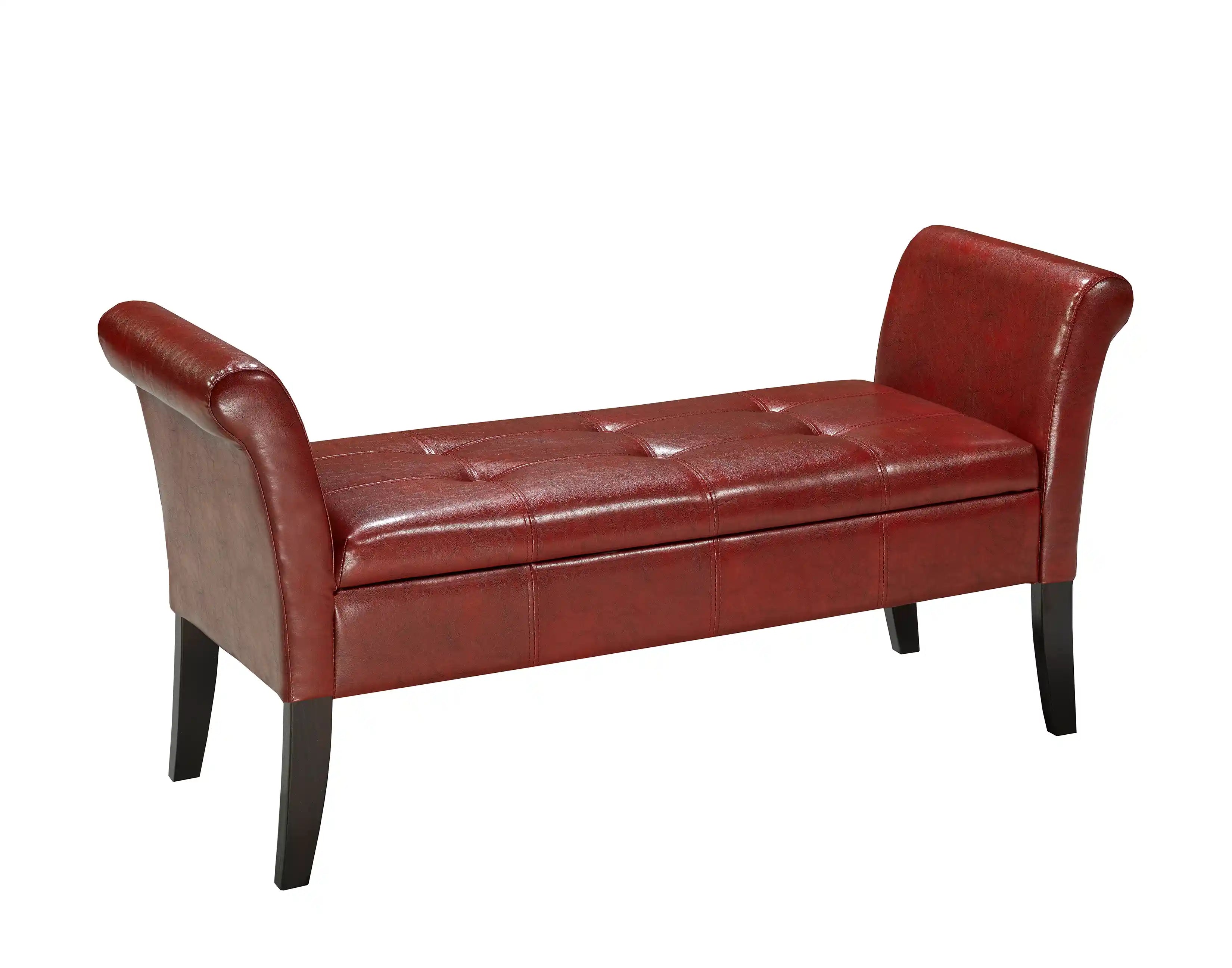 Banc d'appoint rouge avec rangement | Similicuir et design capitonné