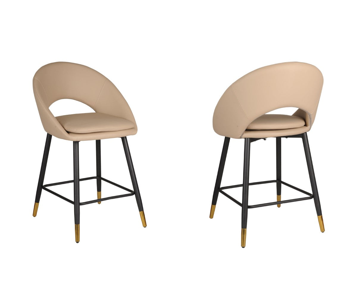 Set de 2 Tabourets de Comptoir Mila - Beige avec Accents Or