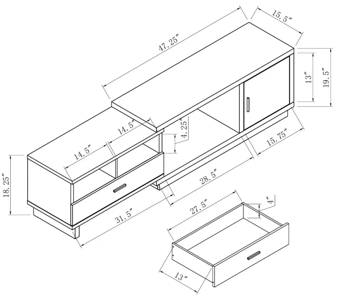 Meuble TV modulable avec rangement | Gris et Poignées Modernes