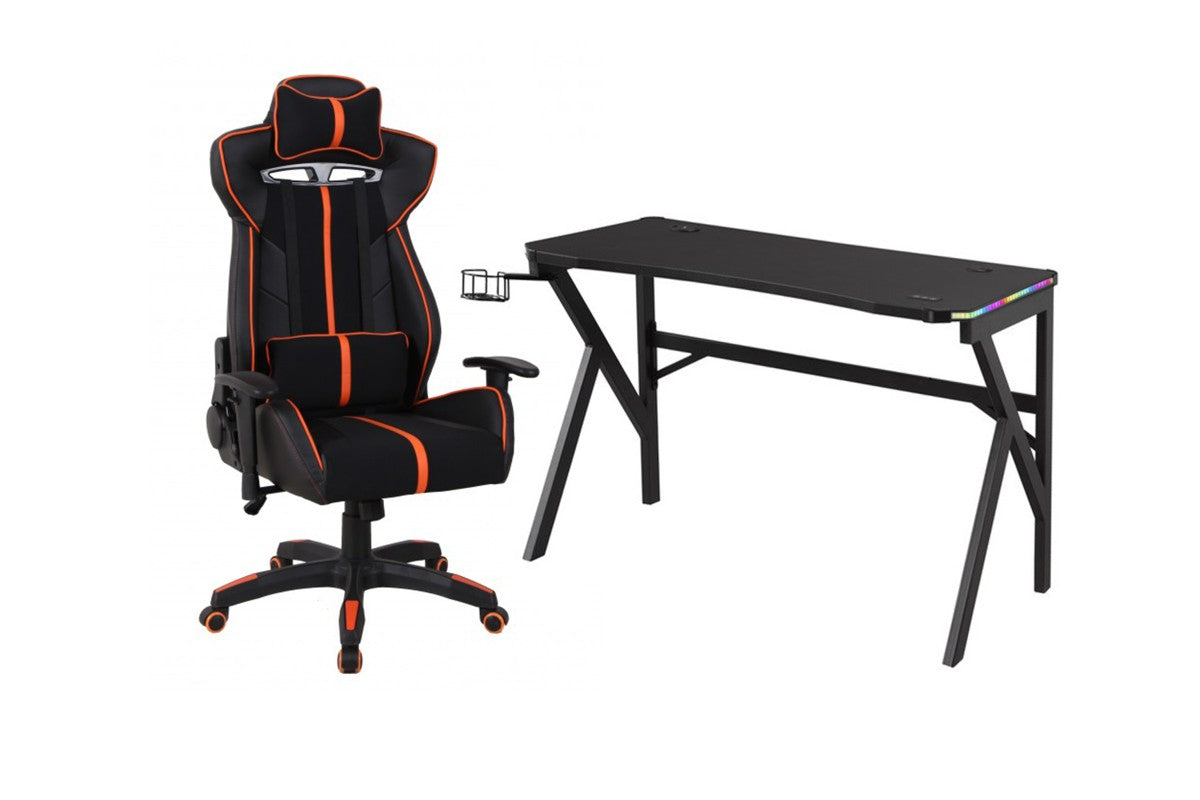 ENSEMBLE BUREAU ET CHAISE GAMING, ORANGE/NOIR ( Meuble Mtl )