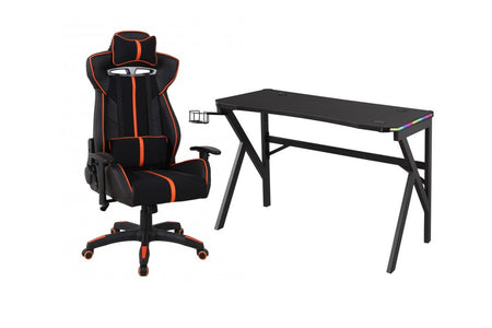 ENSEMBLE BUREAU ET CHAISE GAMING, ORANGE/NOIR ( Meuble Mtl )