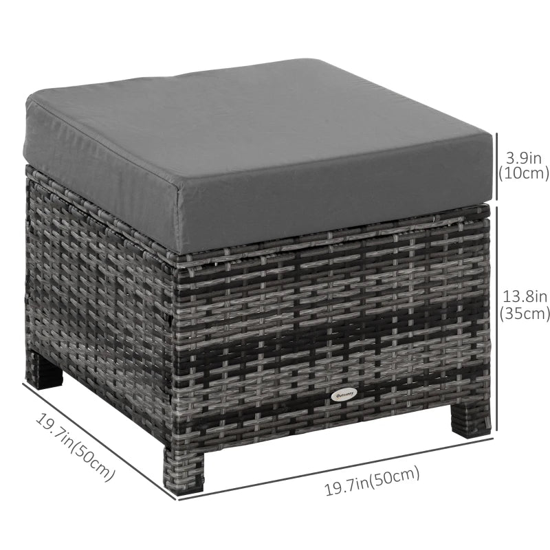 Ottoman de terrasse en rotin, repose-pieds d'extérieur en osier avec coussin doux, cadre en métal pour cour, jardin et bord de piscine, gris