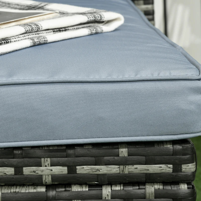 Ensemble de meubles de patio extérieur 3 pièces avec causeuse, chaise longue, table et coussins en verre trempé, ensemble de conversation sectionnel en osier et rotin pour jardin, gris