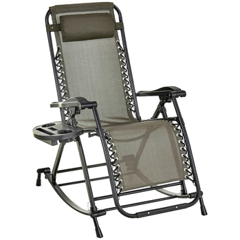 Chaise longue inclinable réglable 2 en 1 à gravité zéro, fauteuil de jardin inclinable et berçant, chaise longue pliable, siège de sieste avec appui-tête et plateau gris
