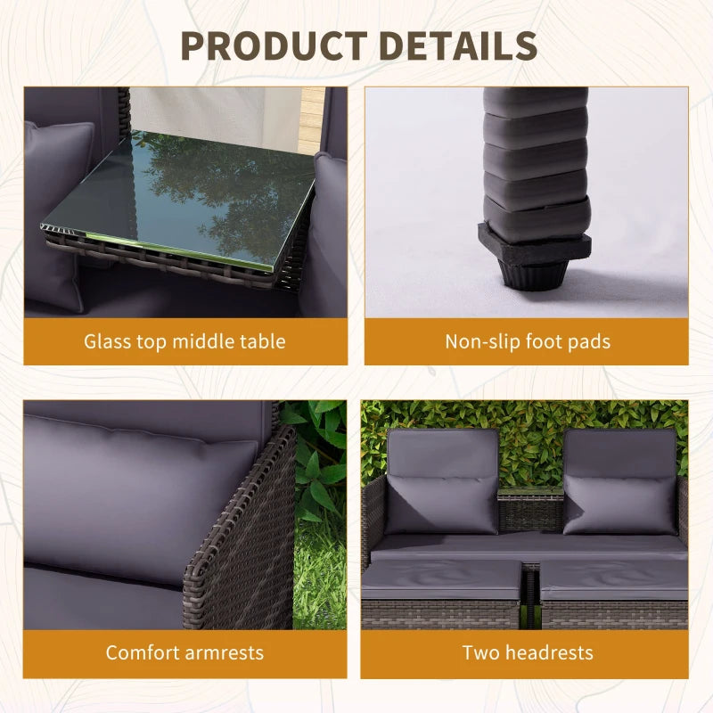 Meubles de rotin de patio, ensembles de canapés de conversation, meubles de balcon en osier en plein air avec table moyenne et coussin, gris