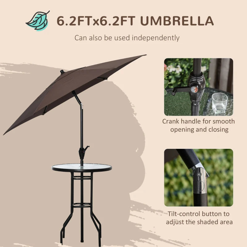 Ensemble de bar de patio 4 pièces, mobilier d'extérieur pliable avec parasol pour bord de piscine, arrière-cour et jardin, marron