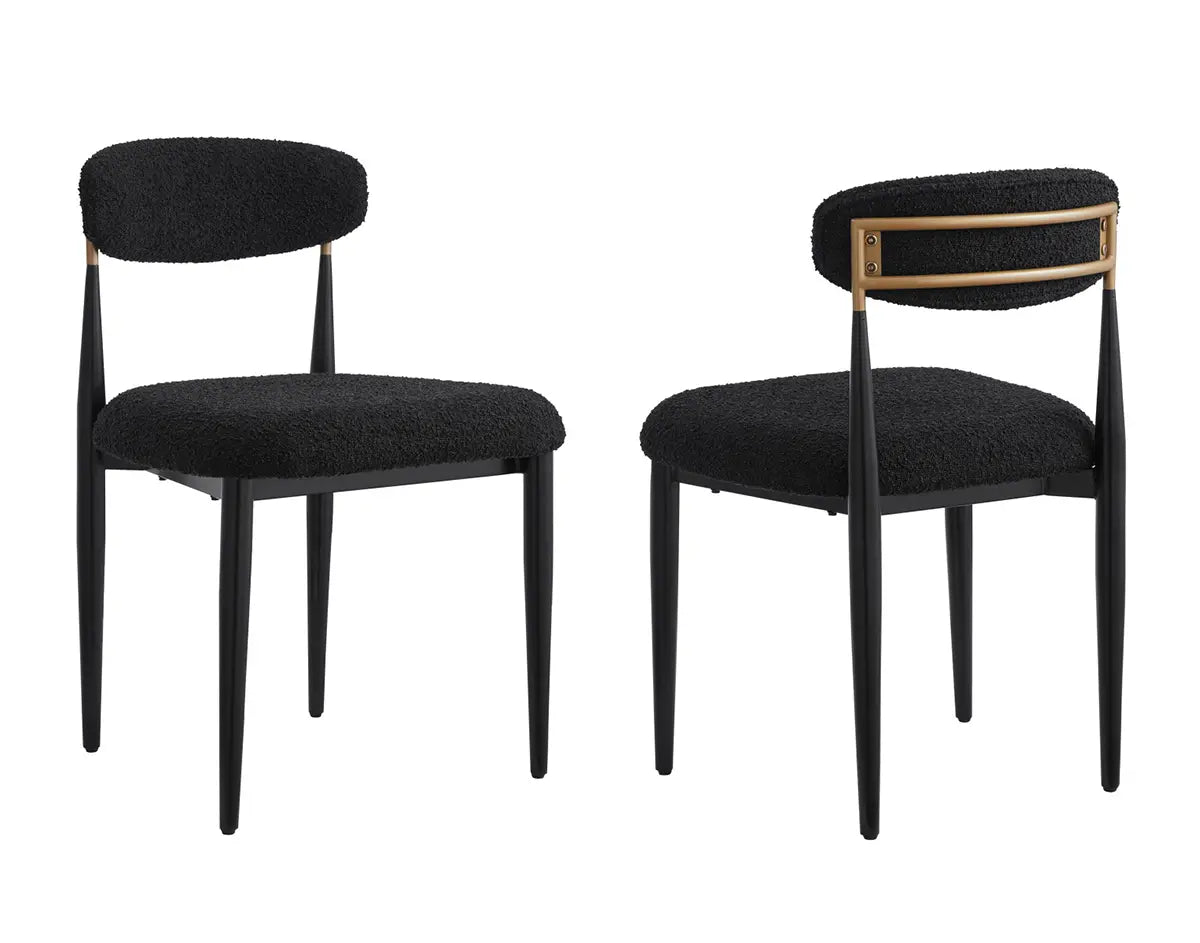 Chaises de repas Kodi en tissu noir | Cadre en métal (Set de 2)