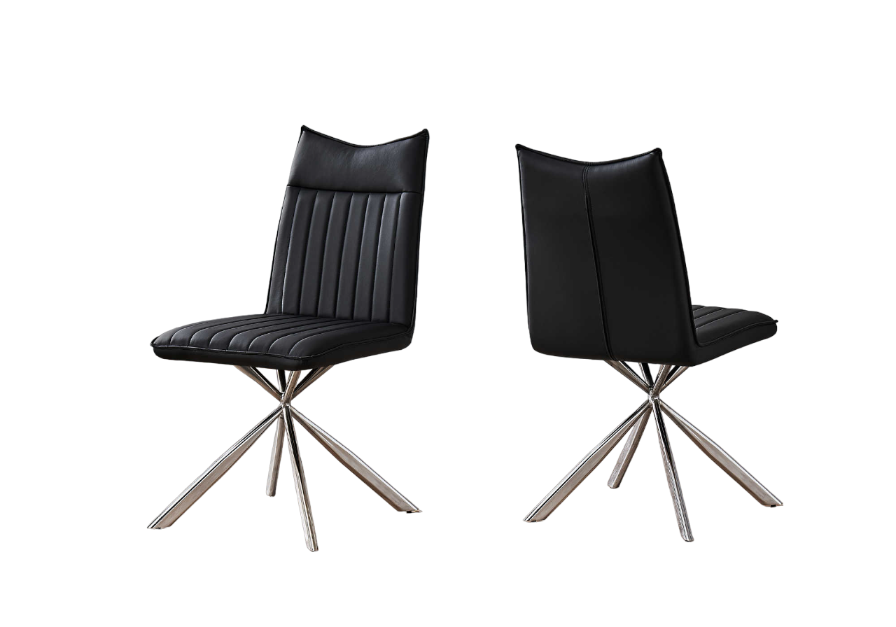 CHAISE DE SALLE A MANGER - 2PCS / 36"H / SIMILI-CUIR NOIR / CHROME 