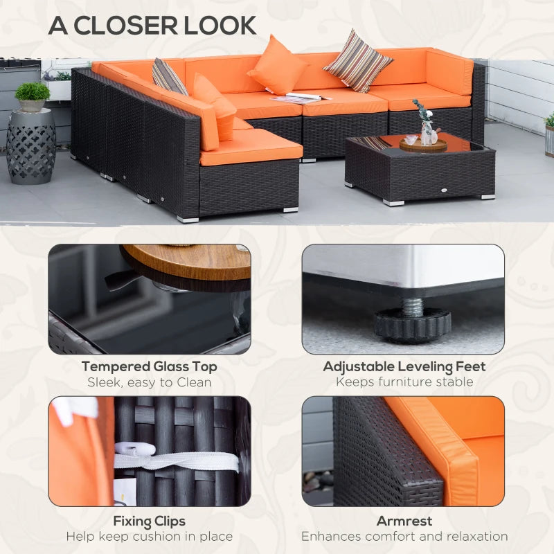 Ensemble de canapés de patio sectionnels en osier d'extérieur, 7 pièces