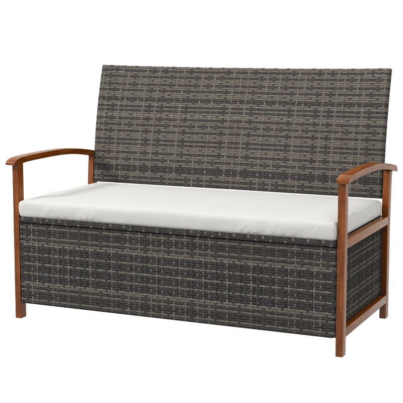 Banc d'extérieur en rotin avec coussin, causeuse de patio, meubles de patio, 50,2" x 25,2" x 31,9", blanc crème