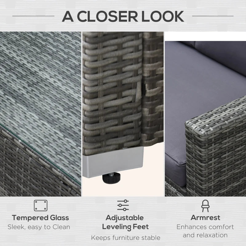 Ensemble de meubles de patio 4 pièces, canapé en osier de rotin, ensemble de luxe pour extérieur, ensemble de meubles de jardin avec coussins pour porche, jardin, balcon au bord de la piscine, gris