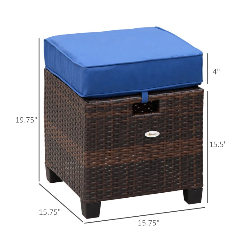 Ensemble de 2 poufs de patio en osier, deux repose-pieds carrés en rotin PE avec coussin amovible, meubles librement combinés avec poignée pour arrière-cour, jardin, bord de piscine