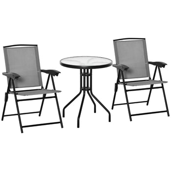 Ensemble bistro d'extérieur pliable, table et chaises de patio avec dossier inclinable et table de salle à manger ronde, gris
