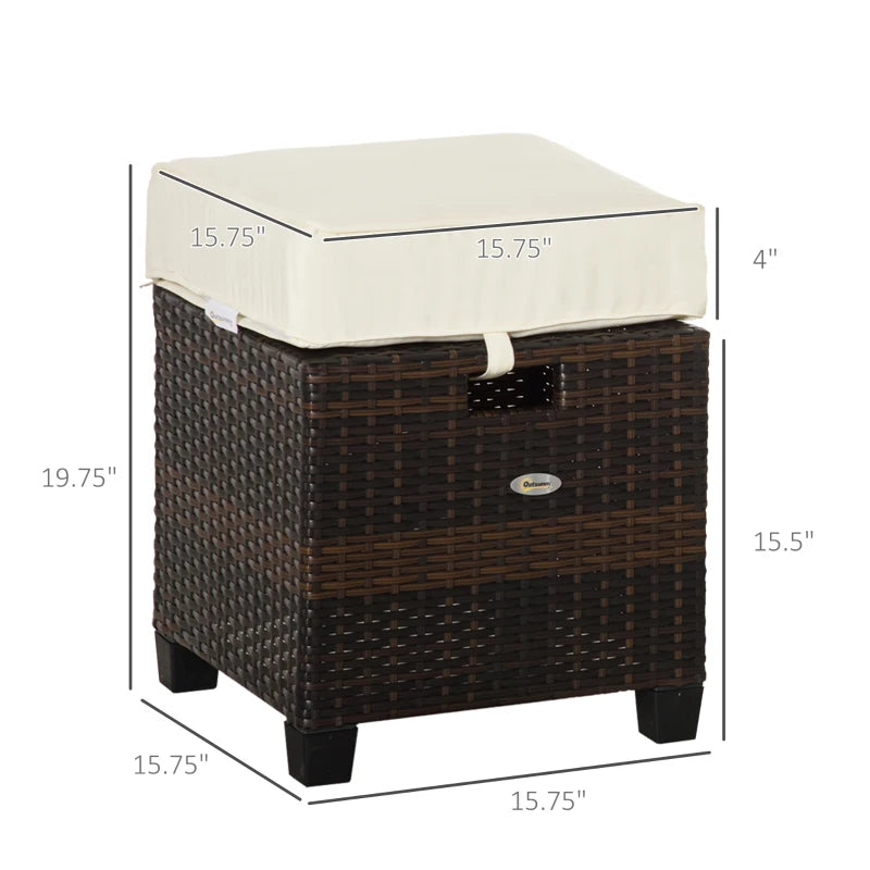 Ensemble de 2 ottomans de patio en osier, deux repose-pieds carrés en rotin PE avec coussin amovible, meubles librement combinés avec poignée pour arrière-cour, jardin, bord de piscine