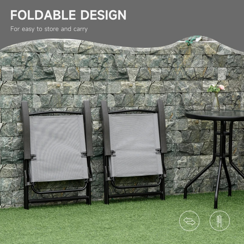Ensemble bistro d'extérieur pliable, table et chaises de patio avec dossier inclinable et table de salle à manger ronde, gris