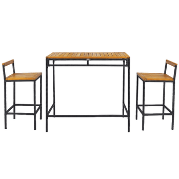 Ensemble de bar en osier 3 pièces, chaise de bar de patio avec plateau en bois d'acacia, 43,3