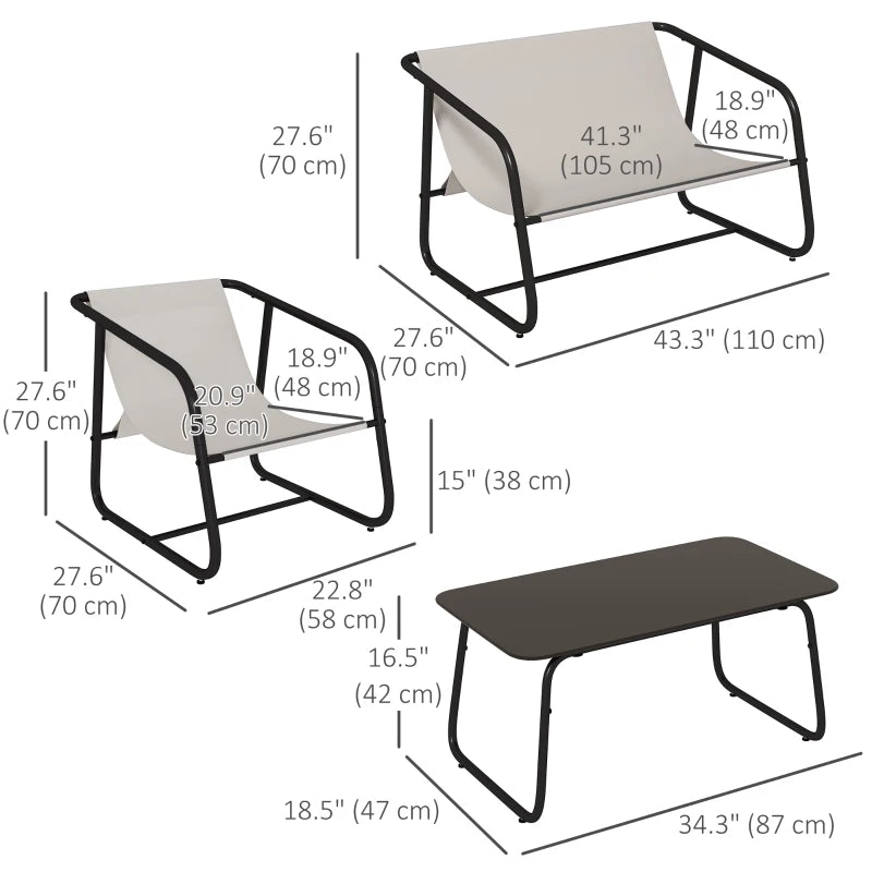 Ensemble de canapé de jardin, ensemble de meubles de conversation de patio 4 pièces avec Table en verre, maille respirante, blanc crème