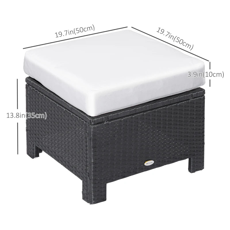 Outsunny Ottomane de terrasse en rotin, repose-pieds d'extérieur en osier avec coussin doux, cadre en métal pour jardin, jardin et bord de piscine, blanc