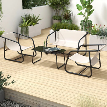 Ensemble de canapé de jardin, ensemble de meubles de conversation de patio 4 pièces avec Table en verre, maille respirante, blanc crème