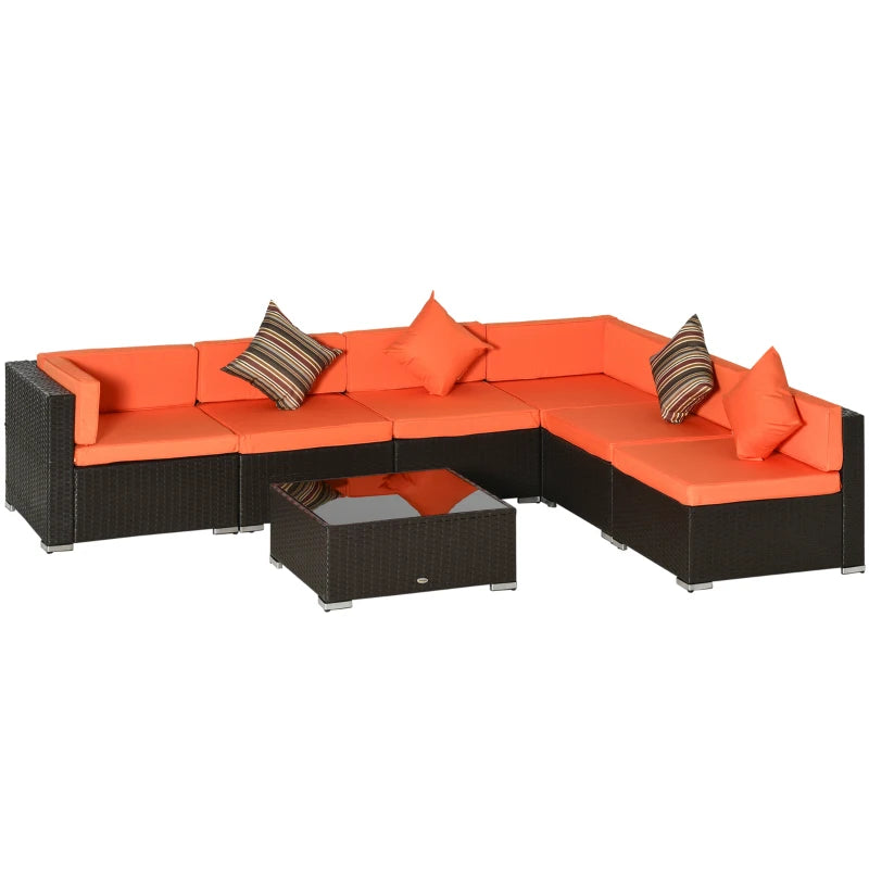 Ensemble sectionnel de jardin en osier, 7 pièces, avec Table à thé, Patio, canapé de salon en rotin avec coussin pour l'extérieur